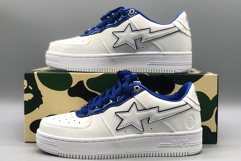 A BATHING APE Bape white & navy patent leather sneakers - image 1