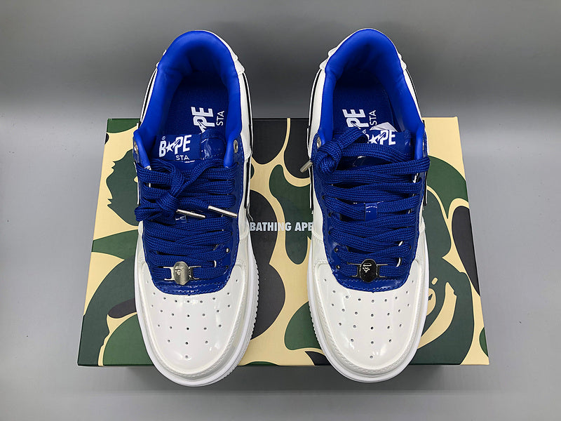 A BATHING APE Bape white & navy patent leather sneakers - image 8
