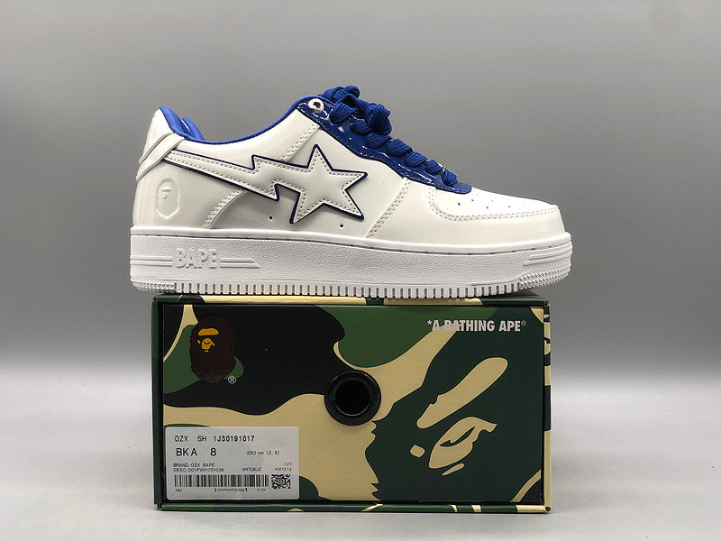 A BATHING APE Bape white & navy patent leather sneakers - image 9