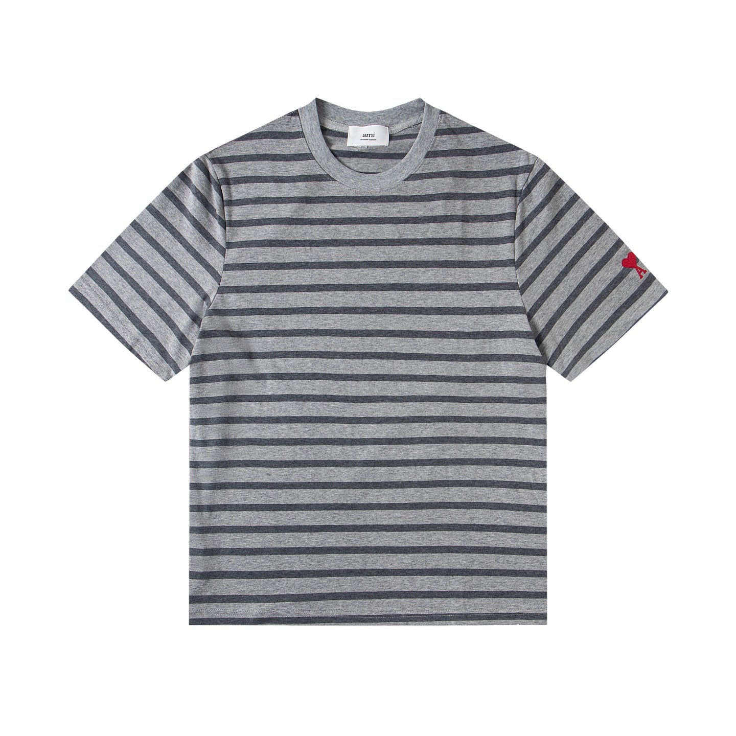 Heart Embroidery Striped Short-Sleeve T-Shirt ¨C Gray & Brown