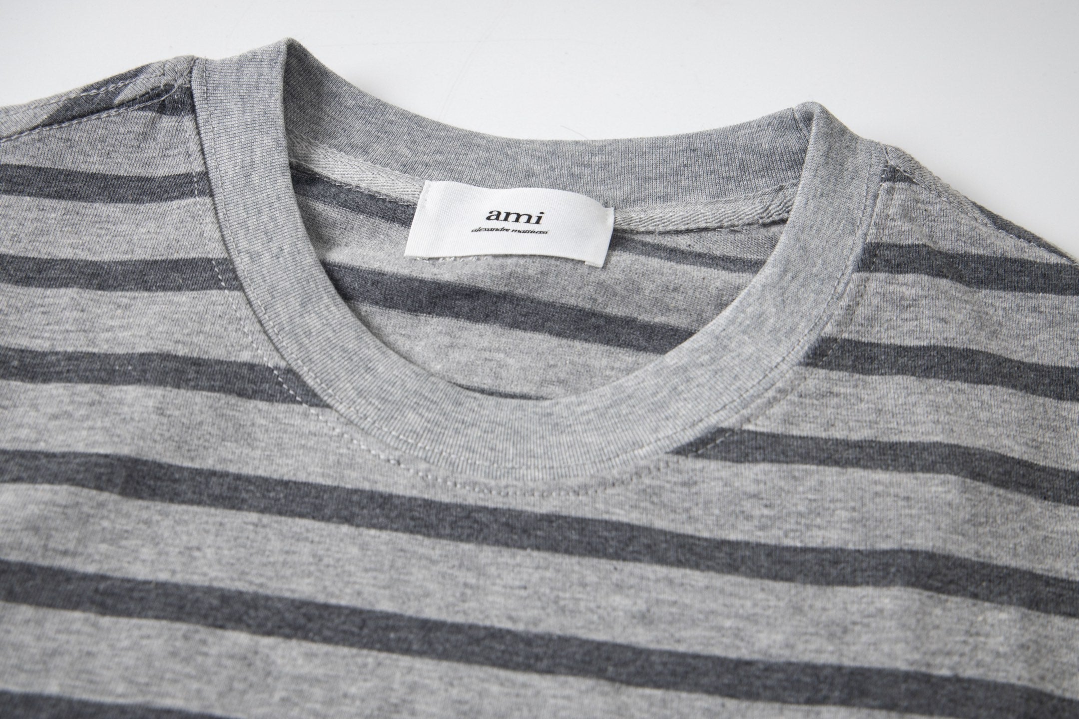 Heart Embroidery Striped Short-Sleeve T-Shirt ¨C Gray & Brown
