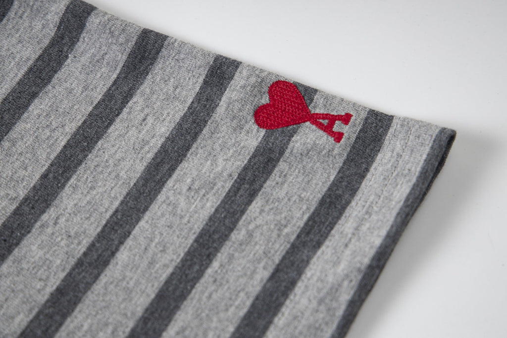 Heart Embroidery Striped Short-Sleeve T-Shirt ¨C Gray & Brown