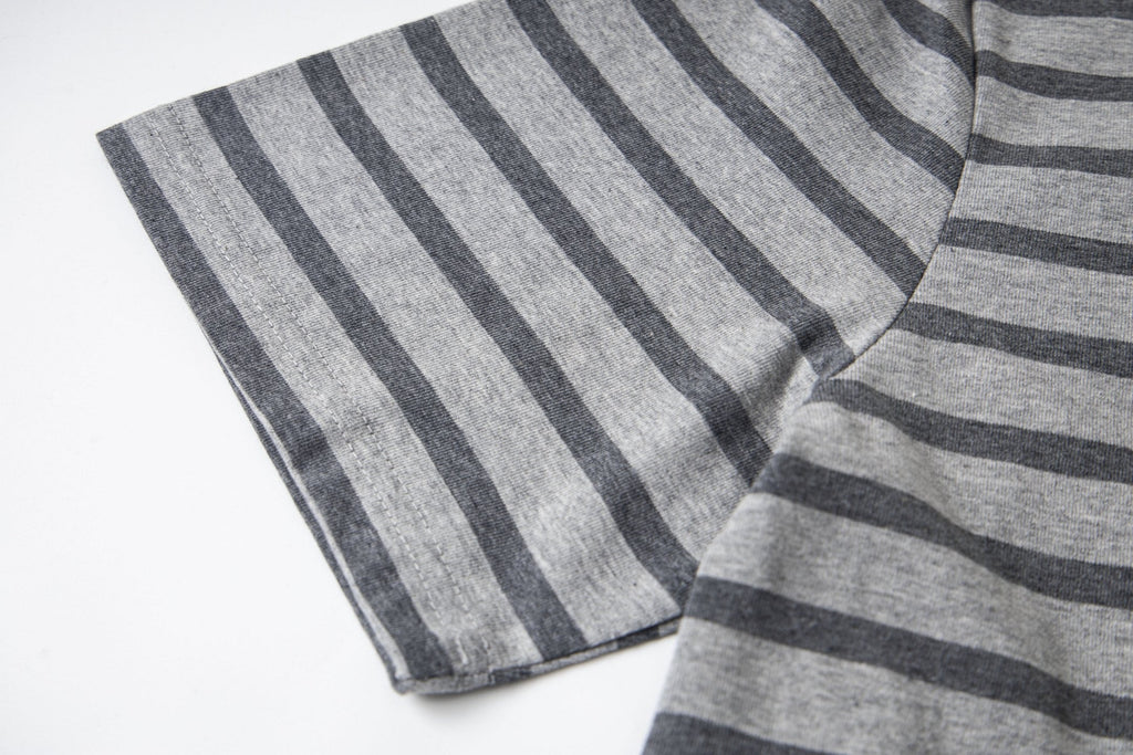 Heart Embroidery Striped Short-Sleeve T-Shirt ¨C Gray & Brown