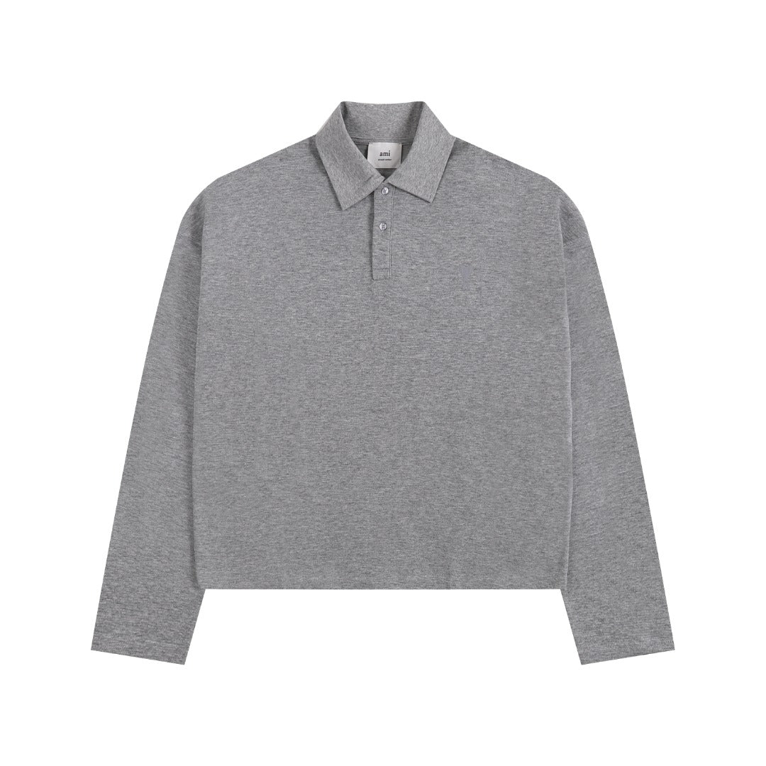 Heart Embroidery Long-Sleeve Polo Shirt ¨C 5 Colors