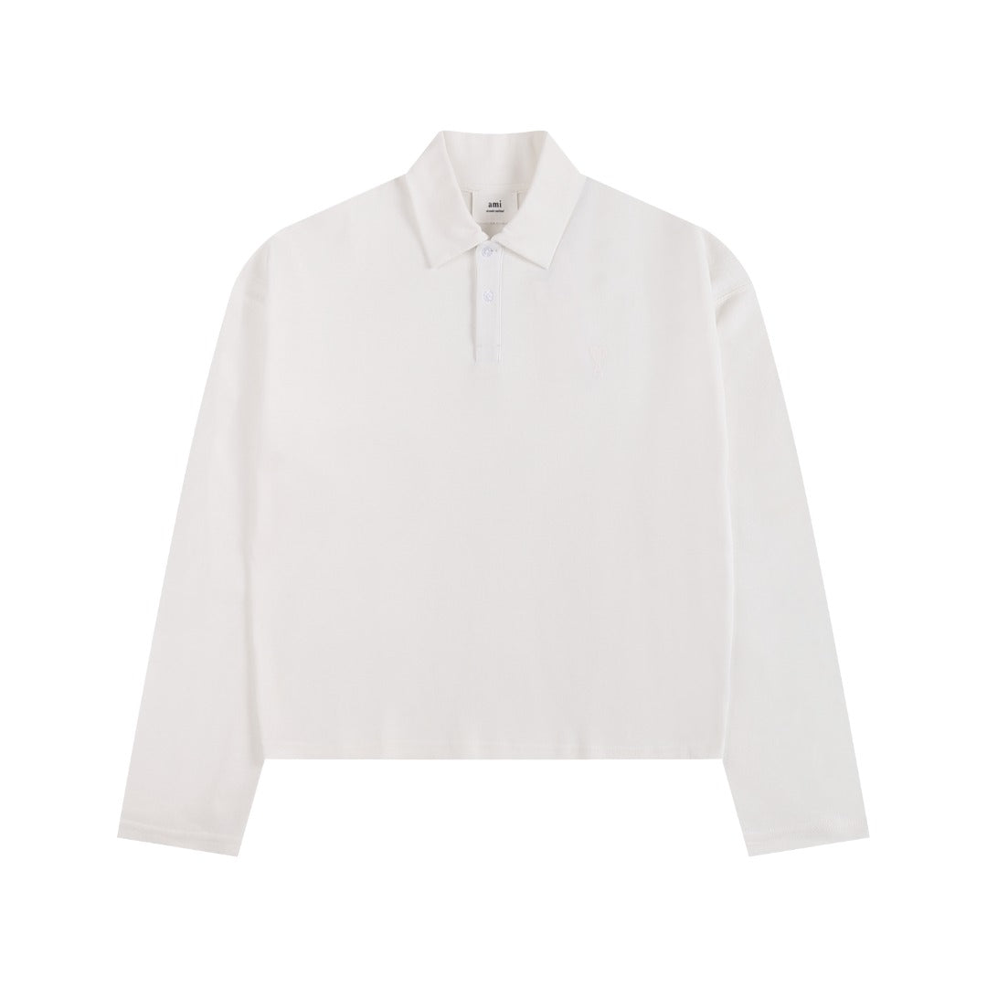 Heart Embroidery Long-Sleeve Polo Shirt ¨C 5 Colors