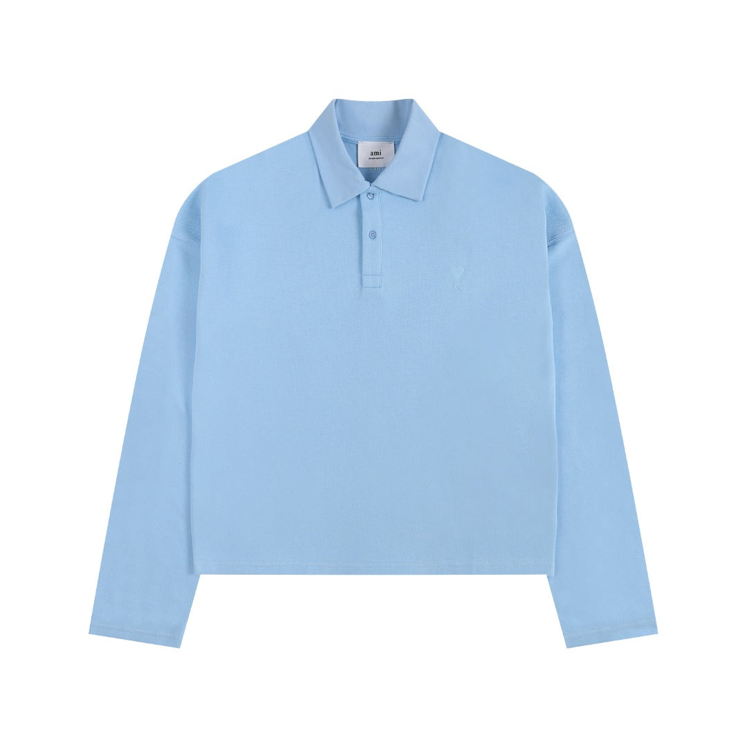 Heart Embroidery Long-Sleeve Polo Shirt ¨C 5 Colors