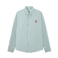 Unisex Heart Embroidery Striped Oxford Shirt