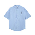 Unisex Heart Embroidery Short-Sleeve Oxford Shirt