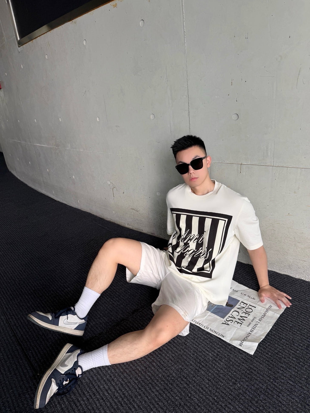 Letter Stripe Patch Short Sleeve Tee