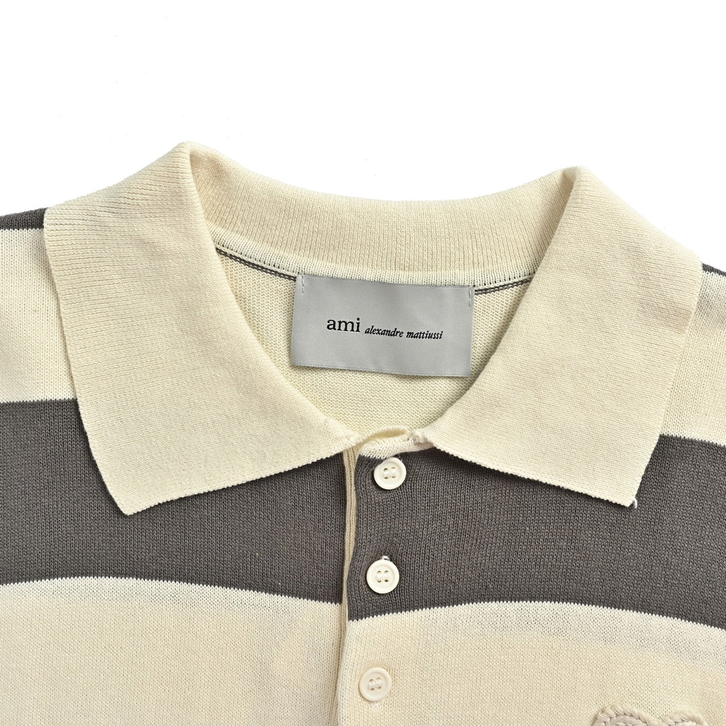 Crochet Heart Stripe Knit Polo