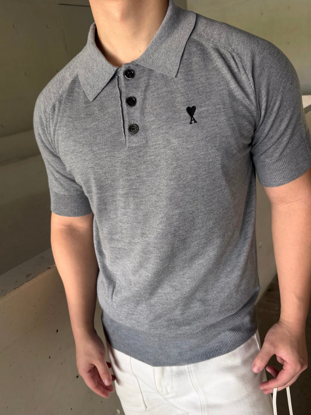 Heart Embroidered Knit Polo