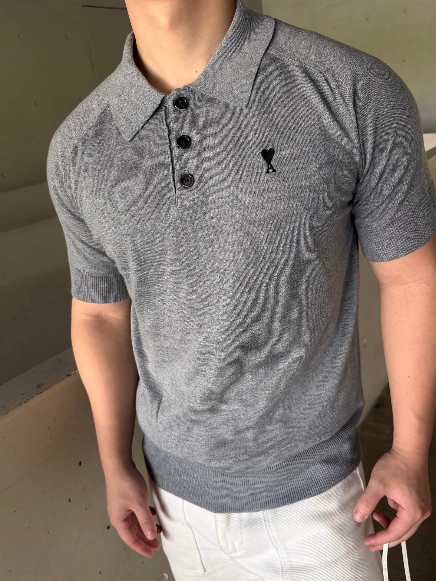 Heart Embroidered Knit Polo