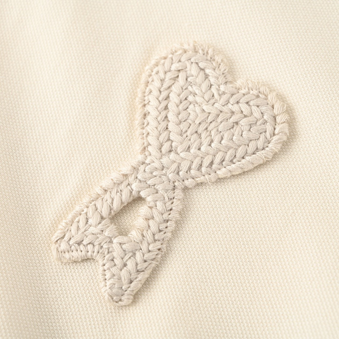Crochet Heart Knit Short Sleeve Polo