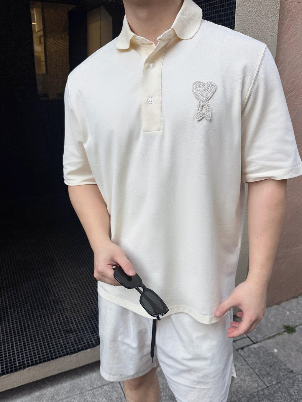 Crochet Heart Knit Short Sleeve Polo
