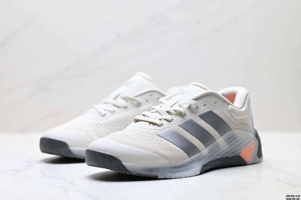 Adidas Grey White Court Shoes with Orange Accents