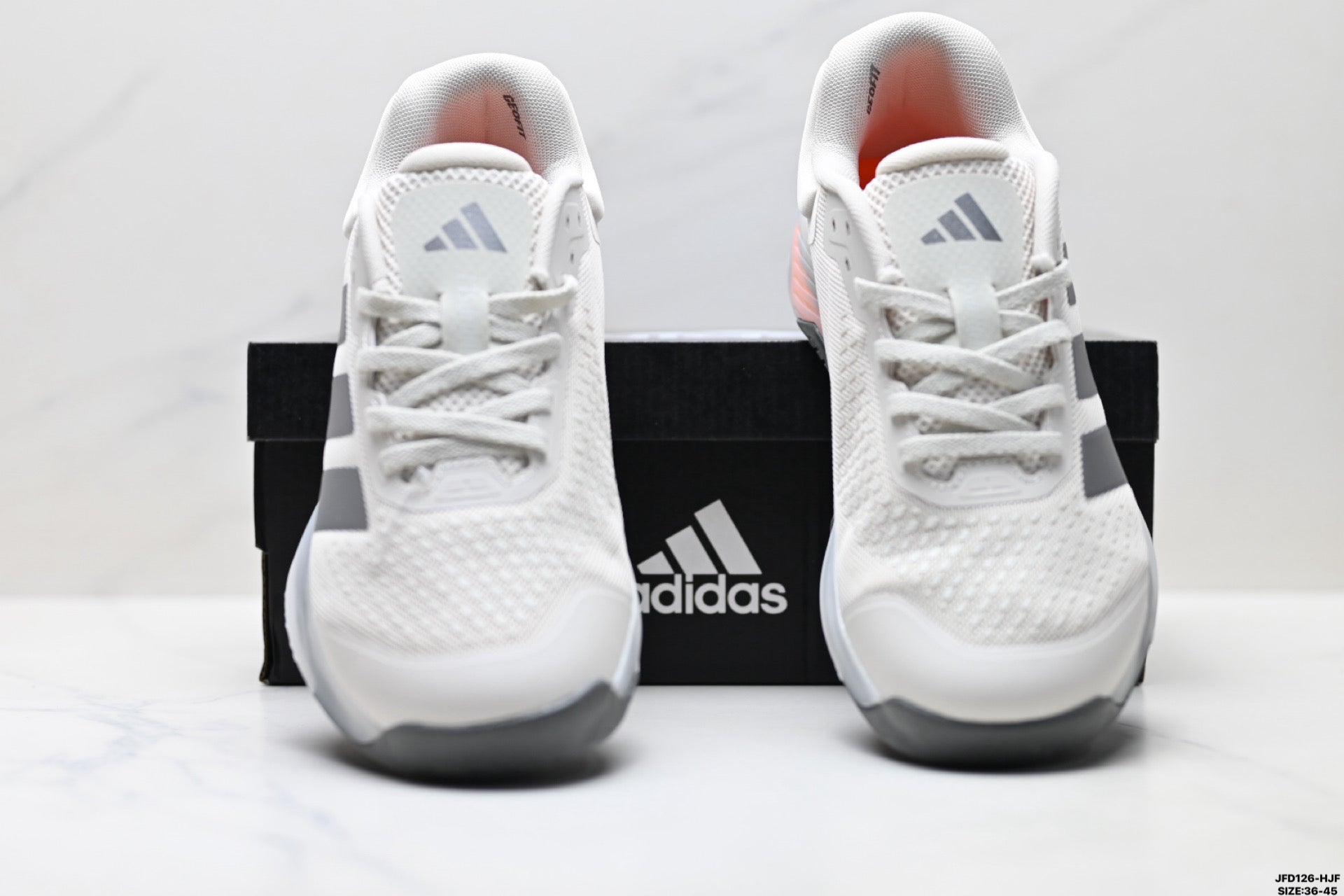 Adidas Grey White Court Shoes with Orange Accents