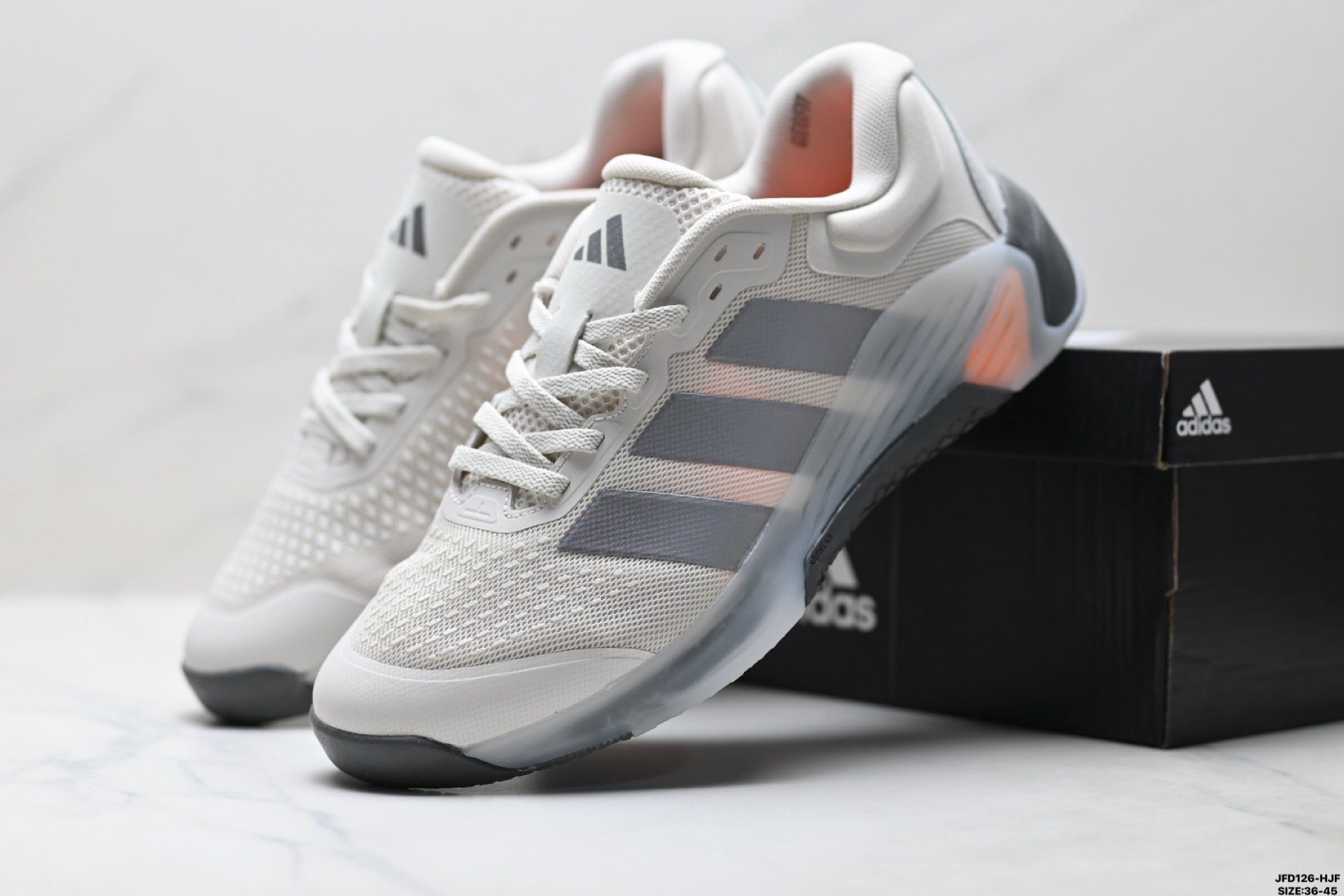 Adidas Grey White Court Shoes with Orange Accents