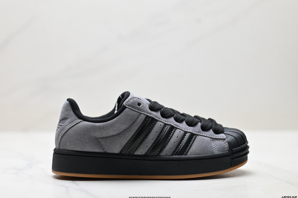 Adidas Originals Superstar Platform Grey Black Suede Sneakers