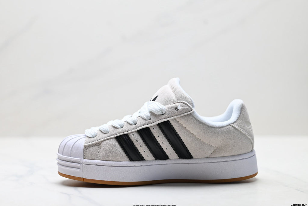 Adidas Originals Superstar Platform White Black Suede Sneakers