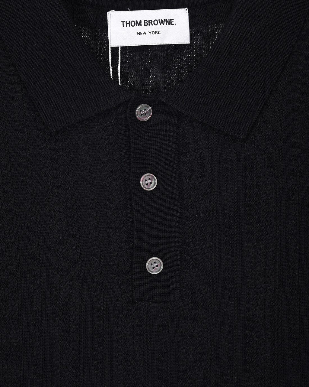 Four-Bar Stripe Knit Polo by Thom Browne, product detail view
