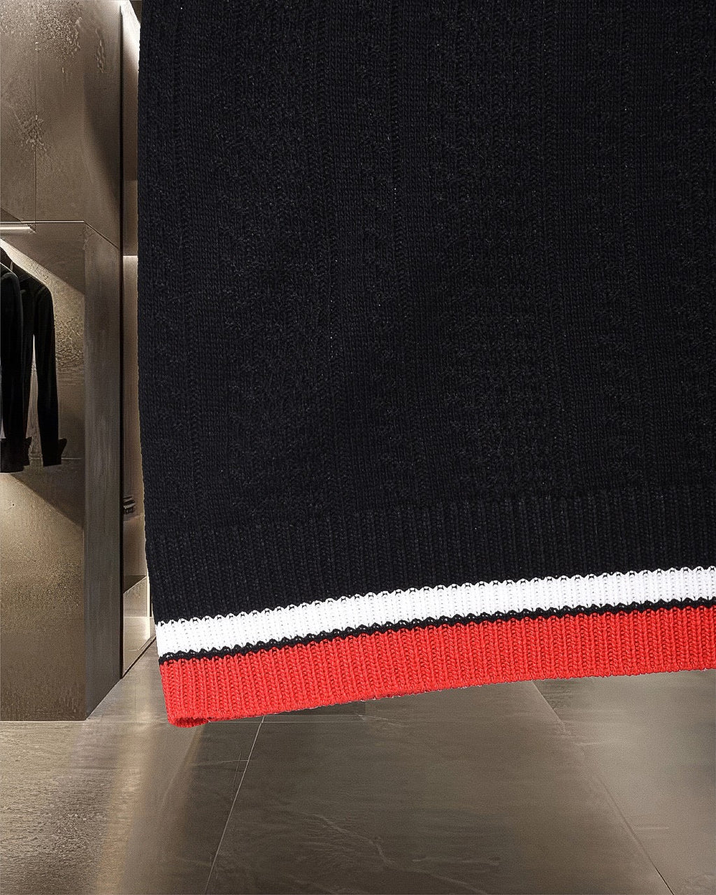 Four-Bar Stripe Knit Polo by Thom Browne, product detail view