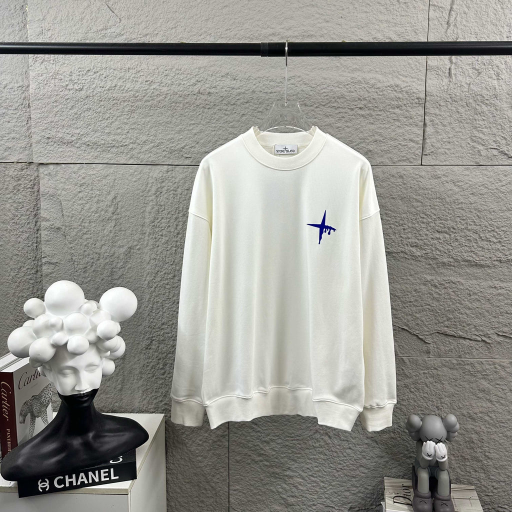 Stone Island Letter Graphic Flocked Terry Crewneck Sweatshirt