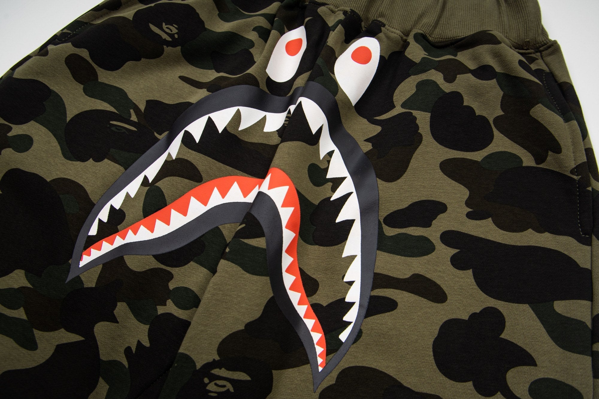 BAPE 1st Camo Shark Sweat Shorts – Green Camo