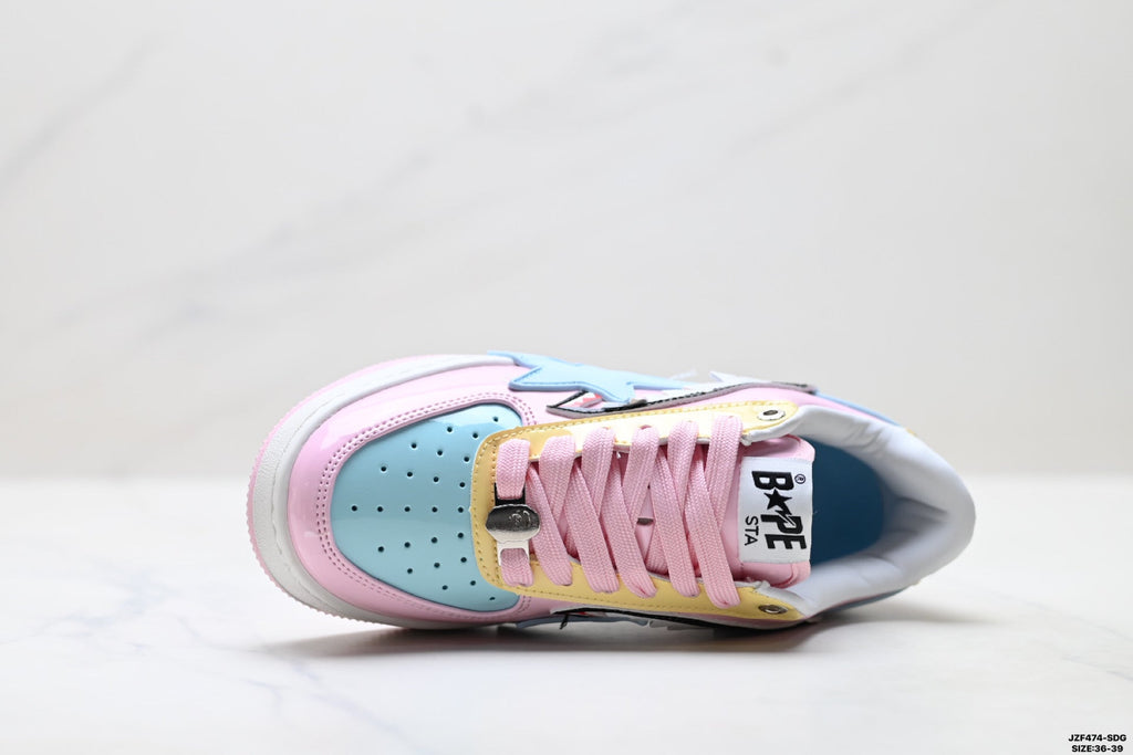 BAPE-Inspired Low-Top Streetwear Sneakers – Pastel Multi Color
