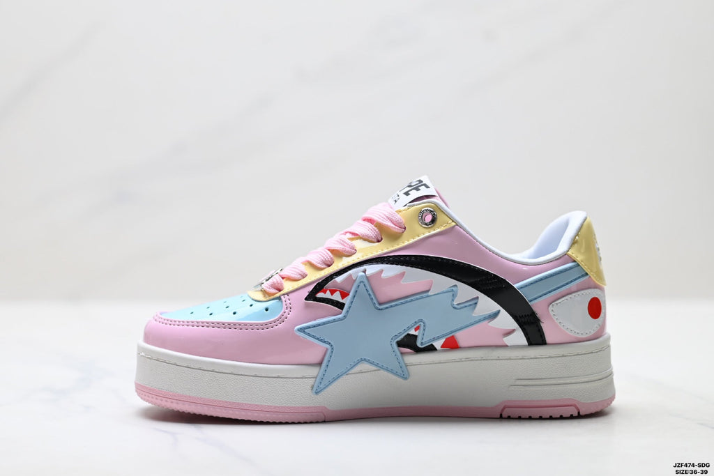 BAPE-Inspired Low-Top Streetwear Sneakers – Pastel Multi Color