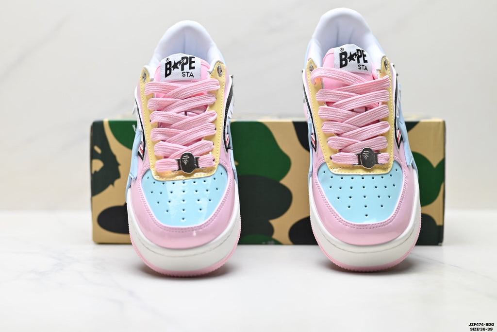 BAPE-Inspired Low-Top Streetwear Sneakers – Pastel Multi Color