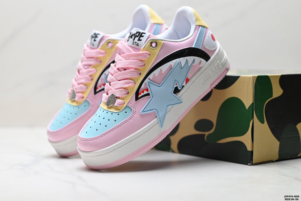 BAPE-Inspired Low-Top Streetwear Sneakers – Pastel Multi Color