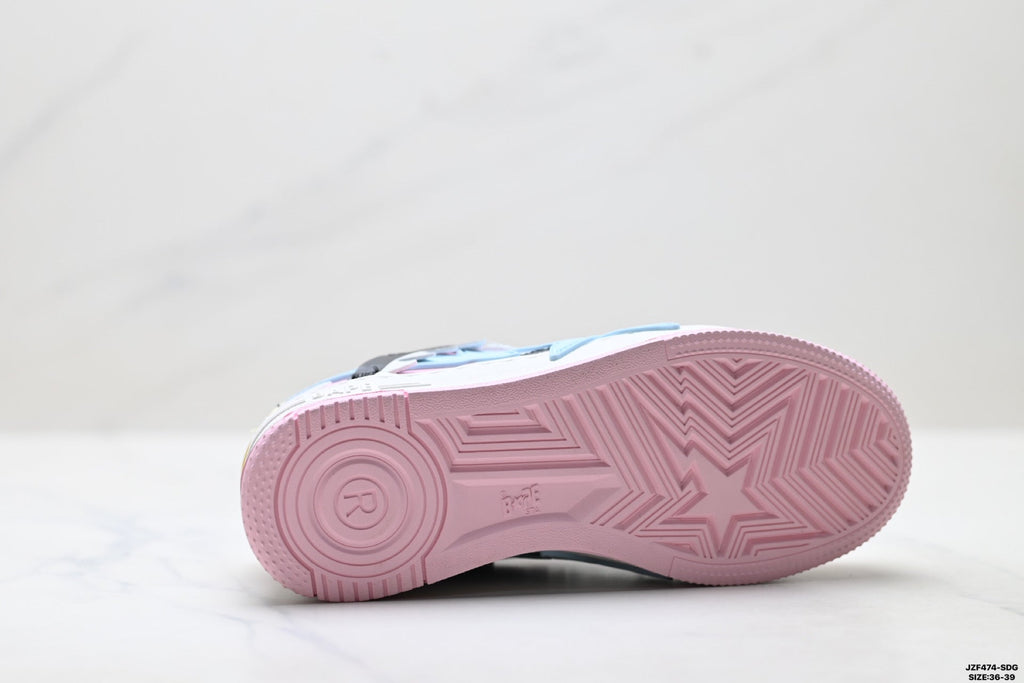 BAPE-Inspired Low-Top Streetwear Sneakers – Pastel Multi Color