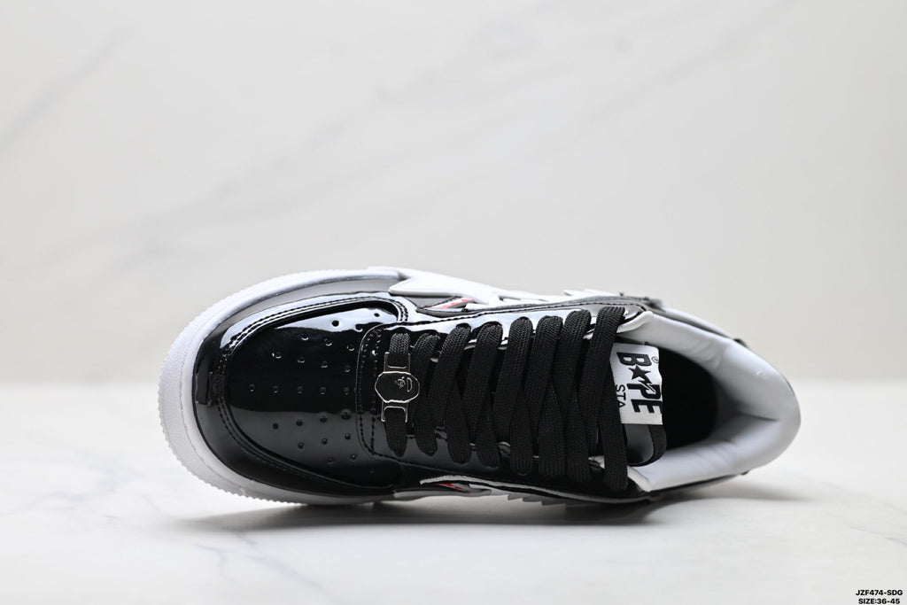 BAPE-Inspired Low-Top Streetwear Sneakers – Black / White