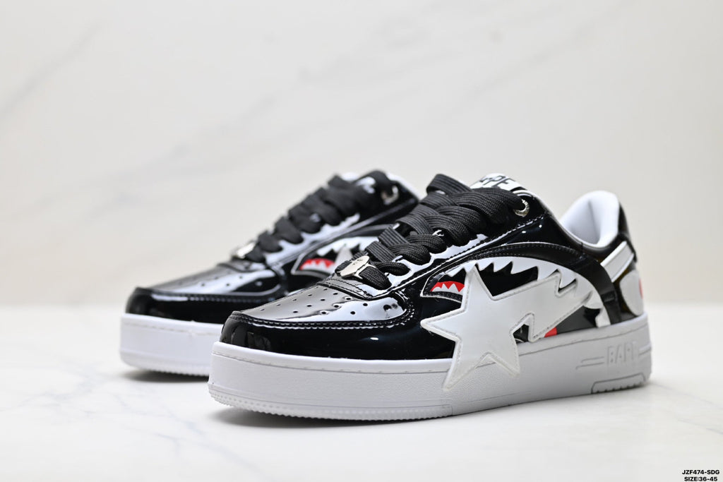 BAPE-Inspired Low-Top Streetwear Sneakers – Black / White