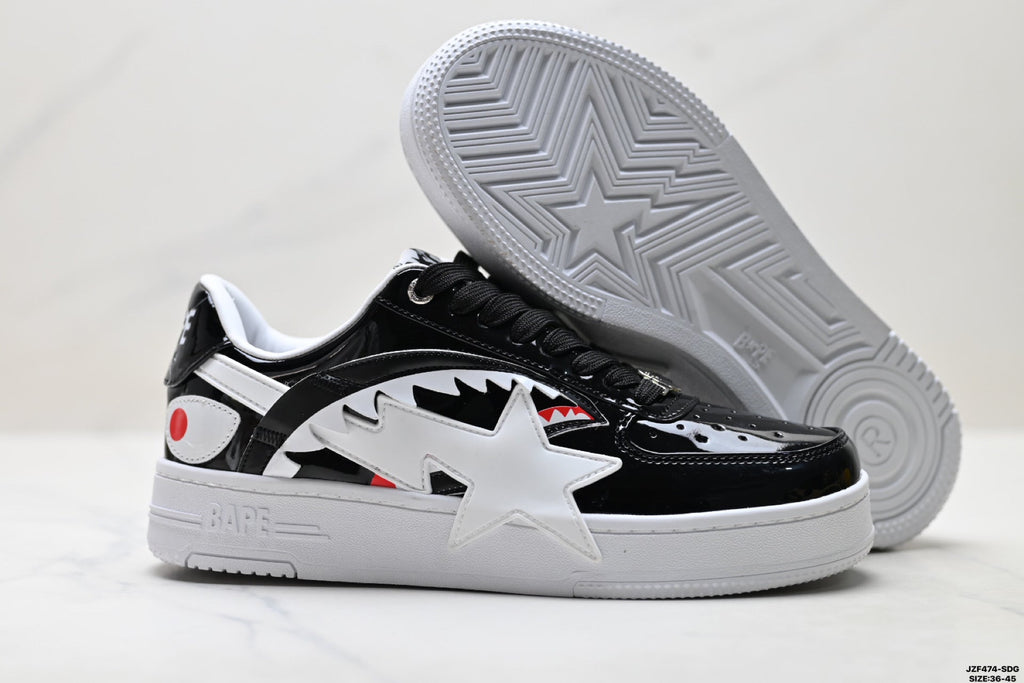 BAPE-Inspired Low-Top Streetwear Sneakers – Black / White