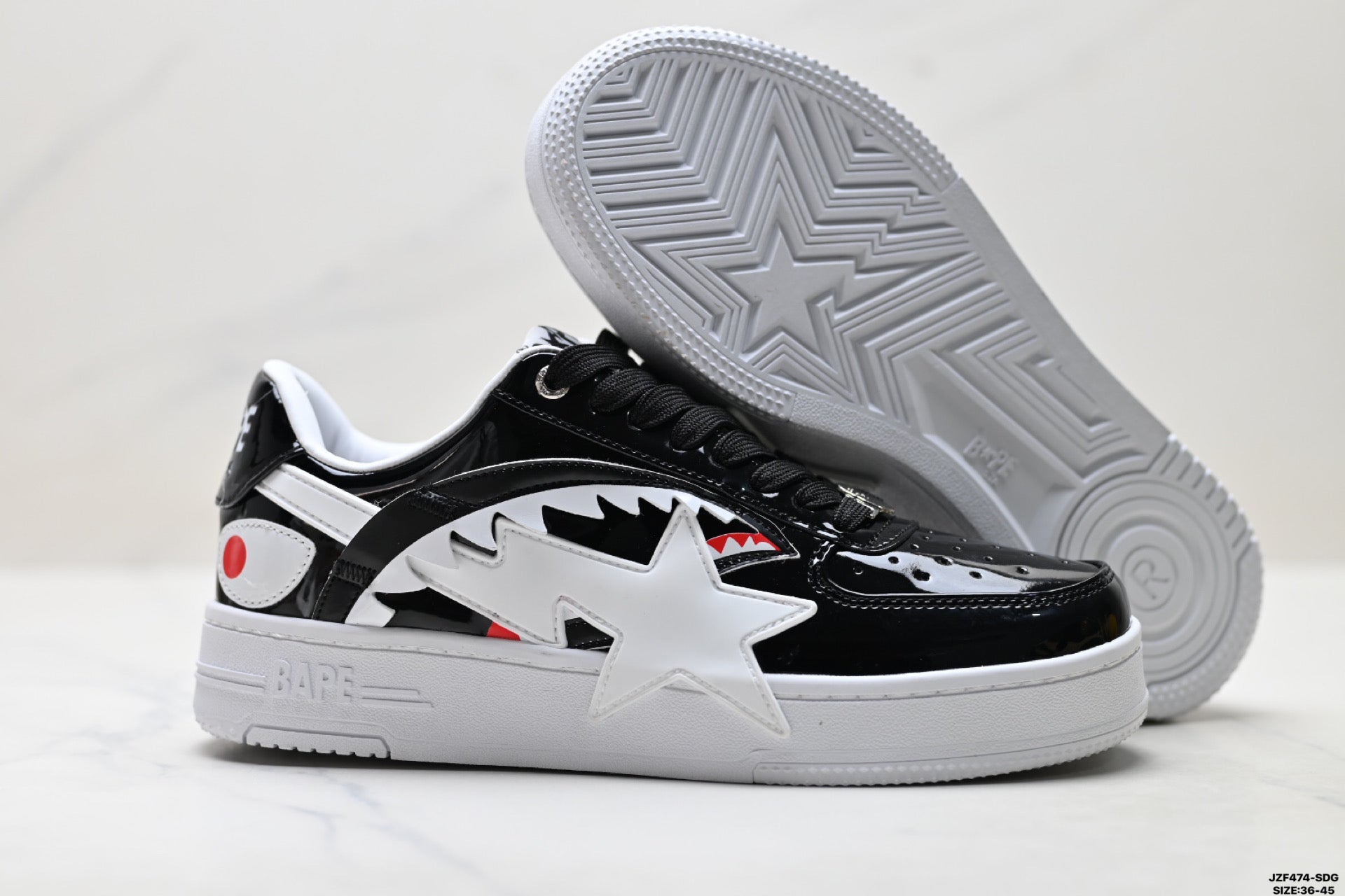 BAPE-Inspired Low-Top Streetwear Sneakers – Black / White