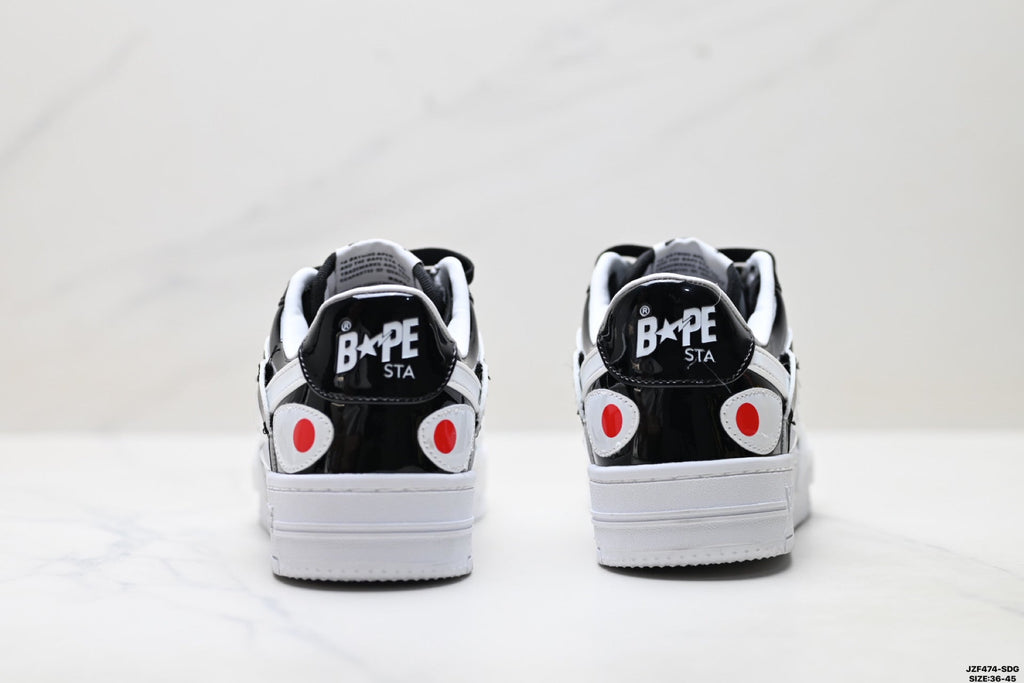 BAPE-Inspired Low-Top Streetwear Sneakers – Black / White