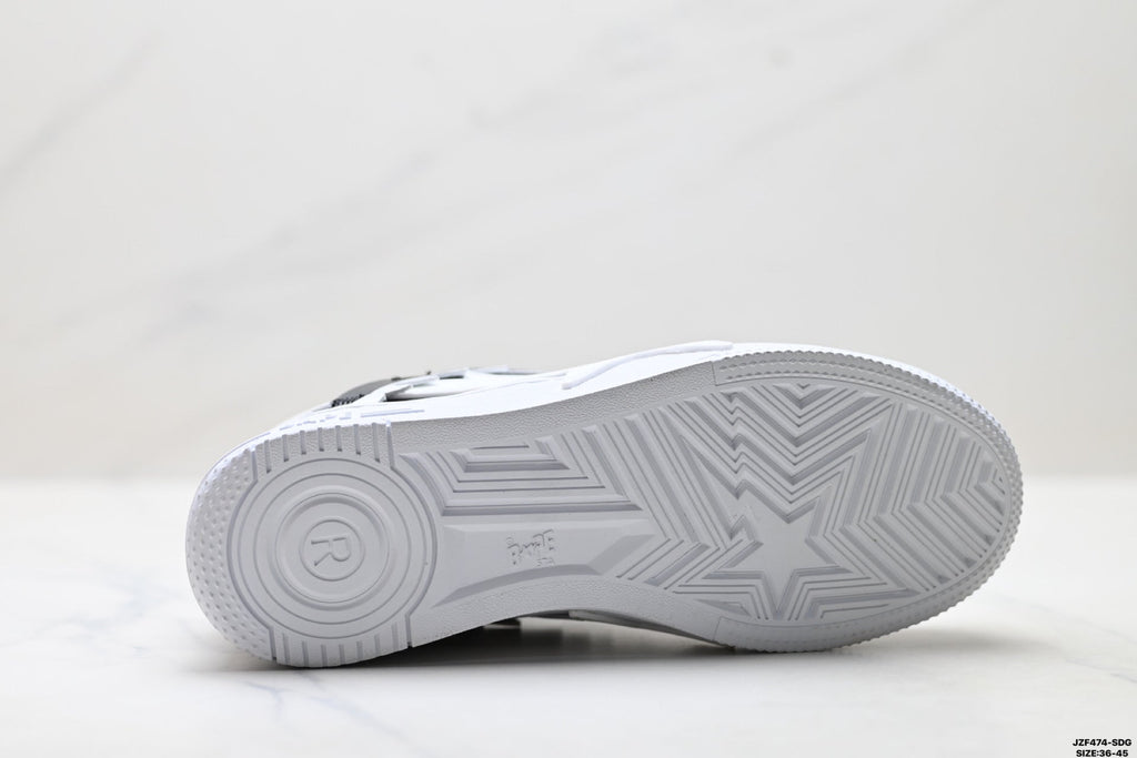 BAPE-Inspired Low-Top Streetwear Sneakers – Black / White