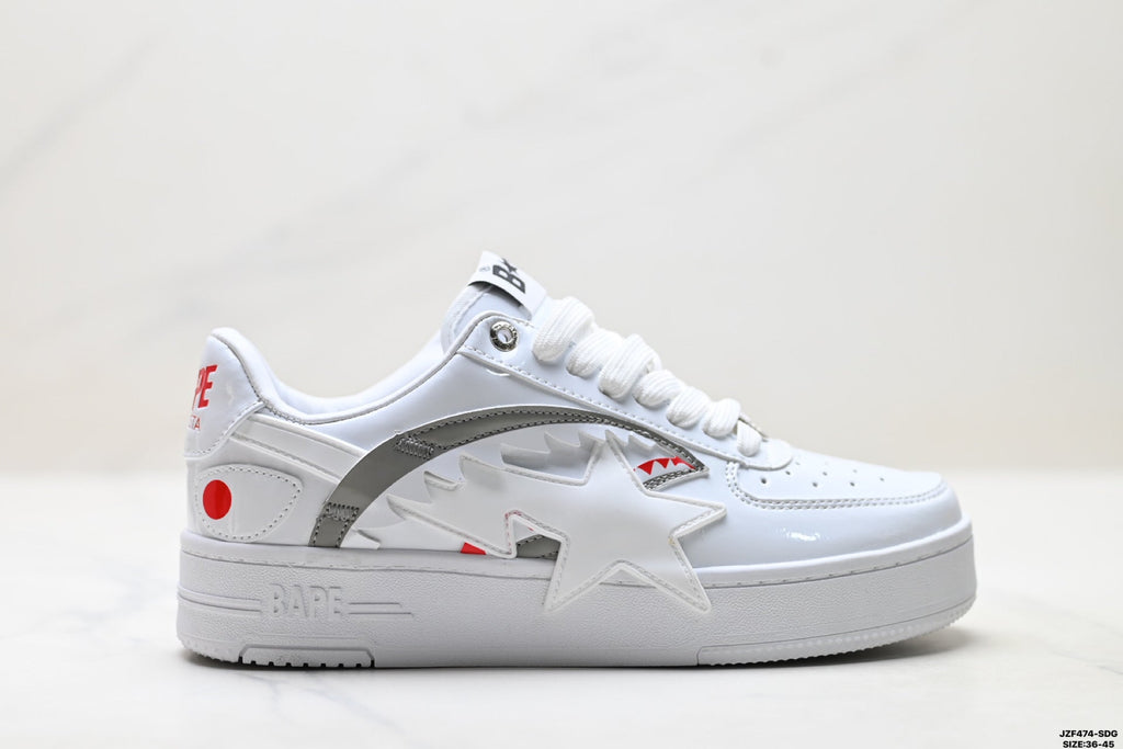 BAPE-Inspired Low-Top Streetwear Sneakers – Triple White