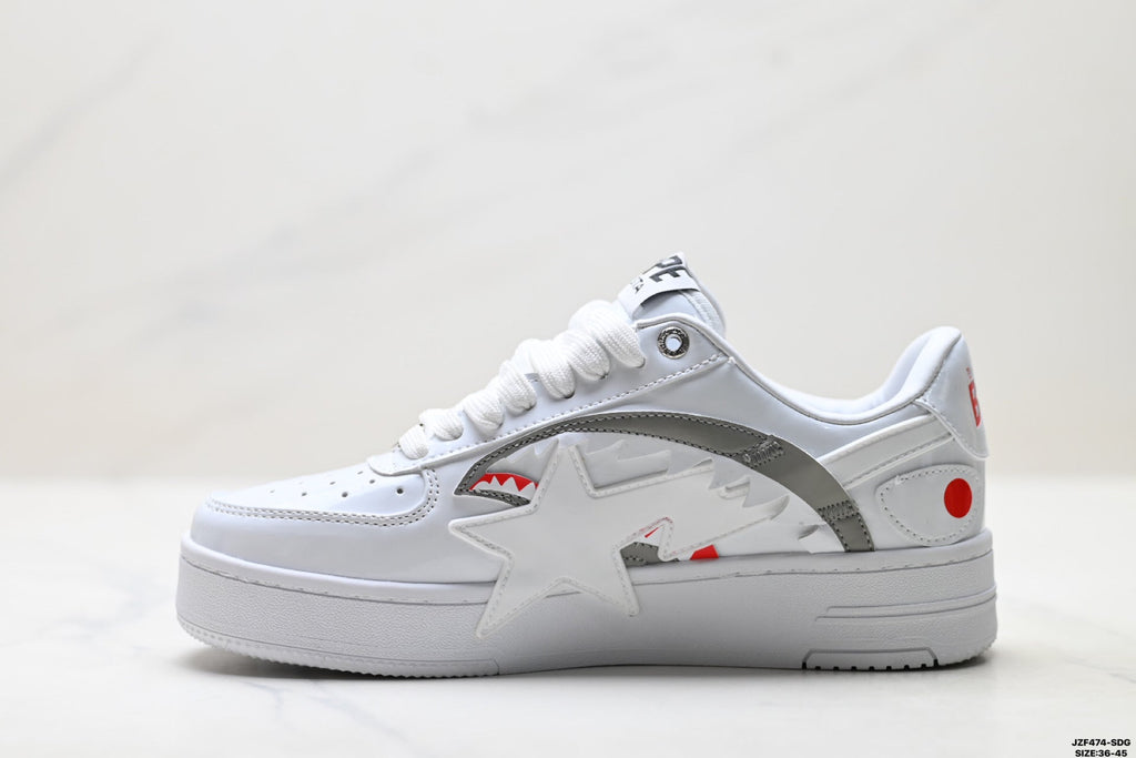 BAPE-Inspired Low-Top Streetwear Sneakers – Triple White