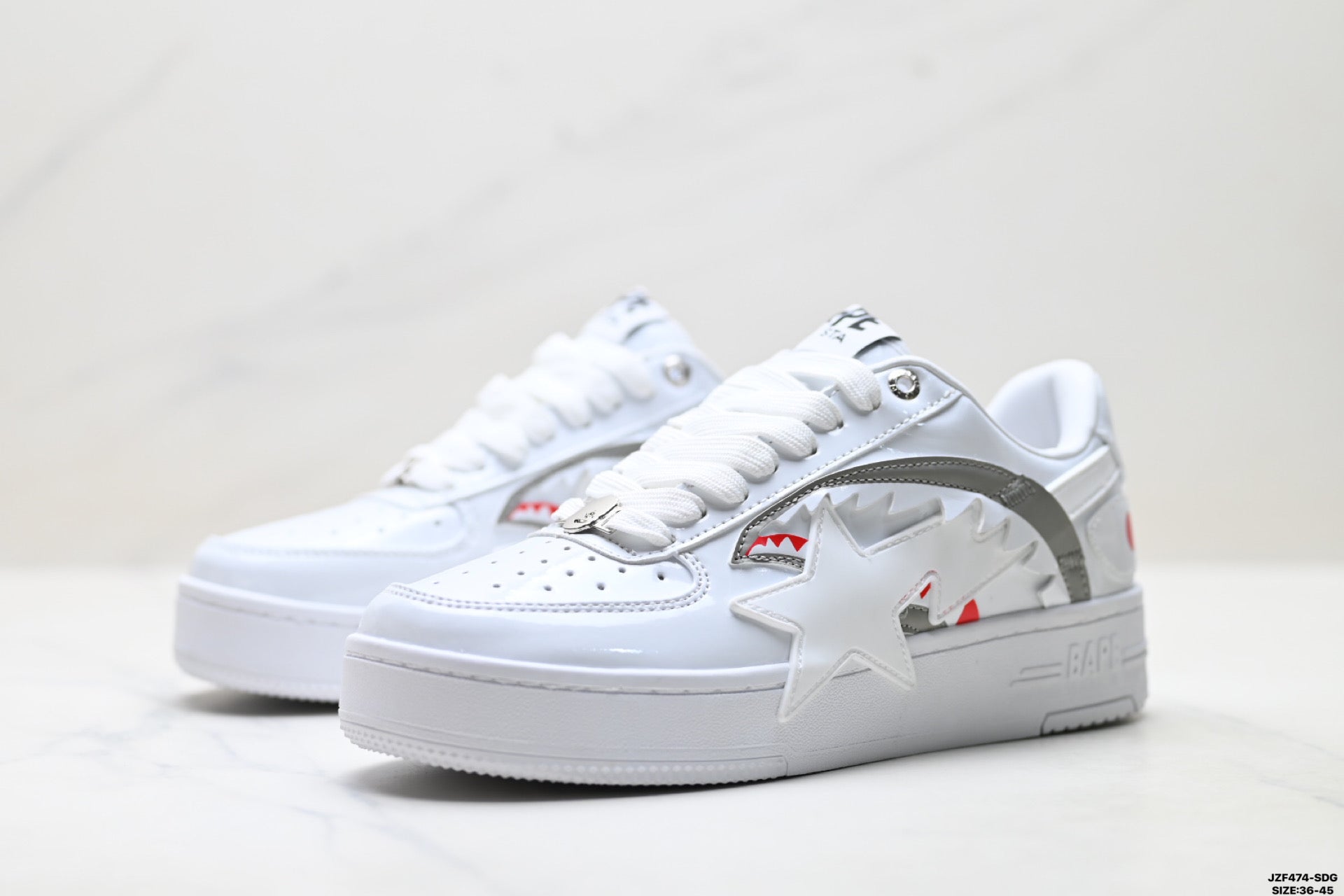 BAPE-Inspired Low-Top Streetwear Sneakers – Triple White