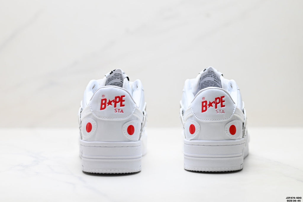 BAPE-Inspired Low-Top Streetwear Sneakers – Triple White