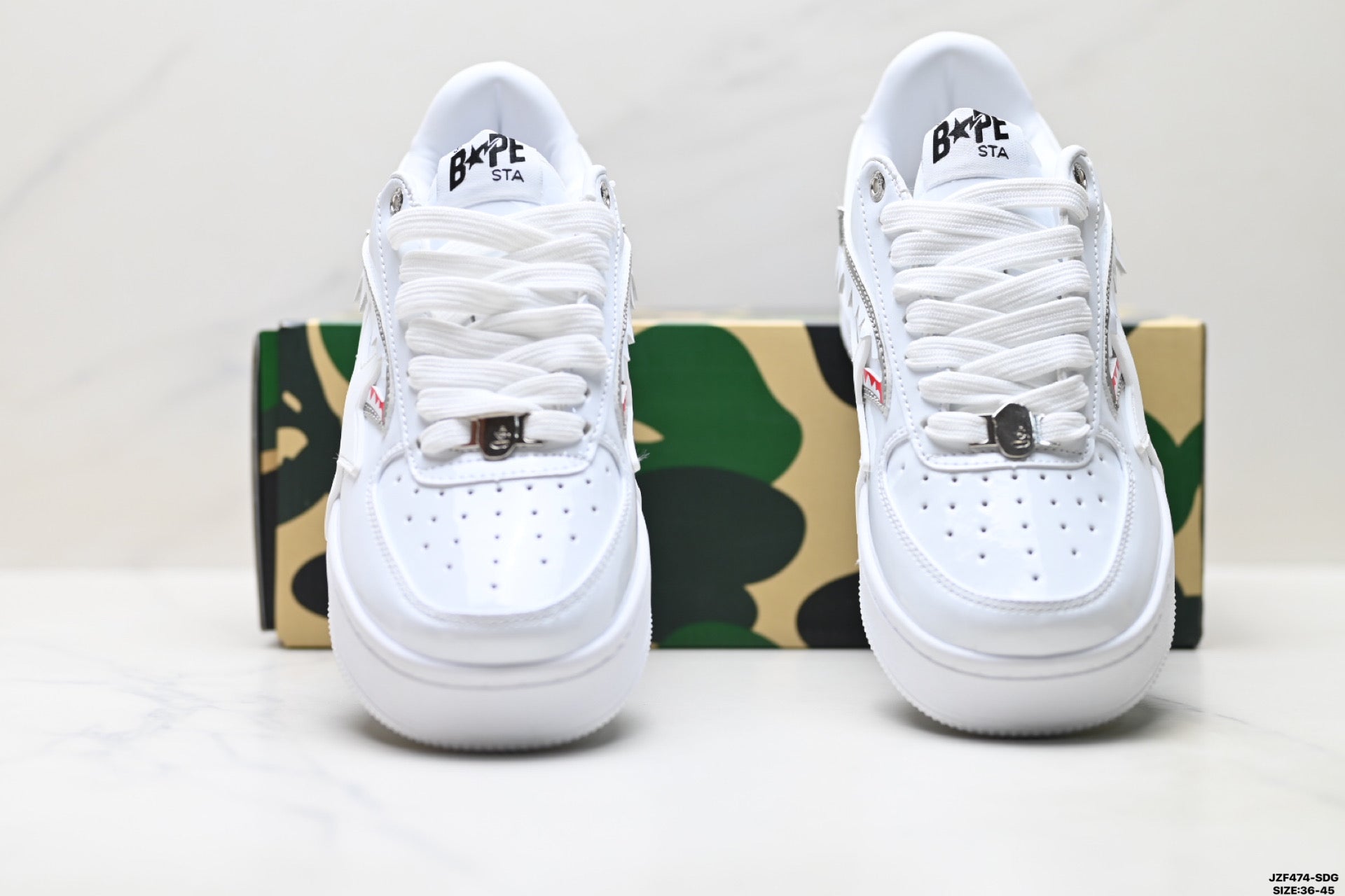 BAPE-Inspired Low-Top Streetwear Sneakers – Triple White