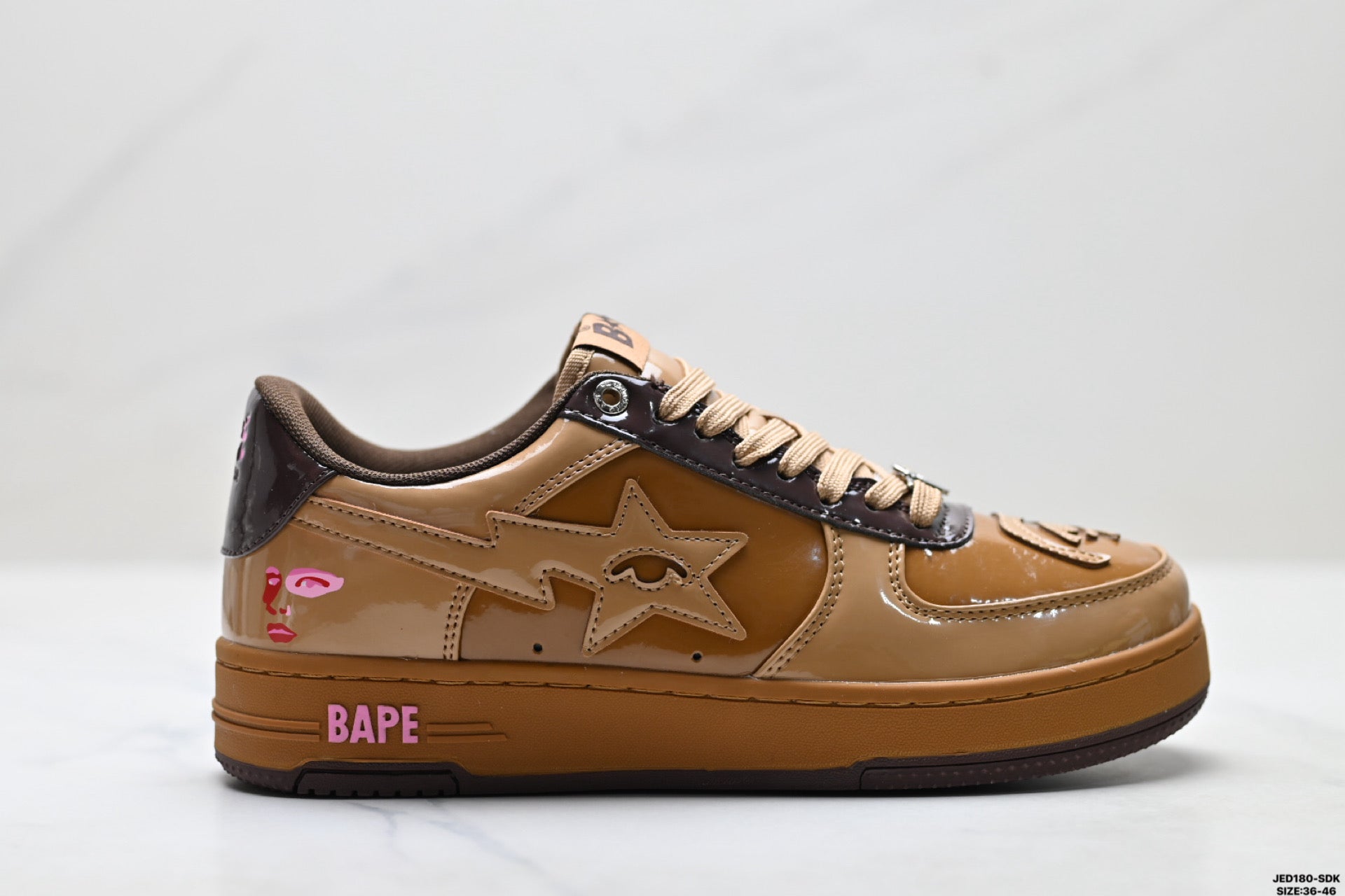A BATHING APE BAPE STA “Pastel Color” Leather Low-Top Sneakers – Brown