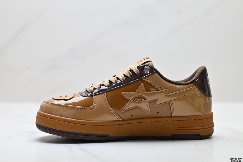 A BATHING APE BAPE STA “Pastel Color” Leather Low-Top Sneakers – Brown