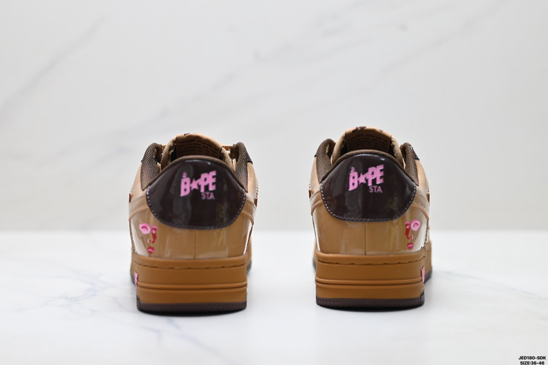 A BATHING APE BAPE STA “Pastel Color” Leather Low-Top Sneakers – Brown