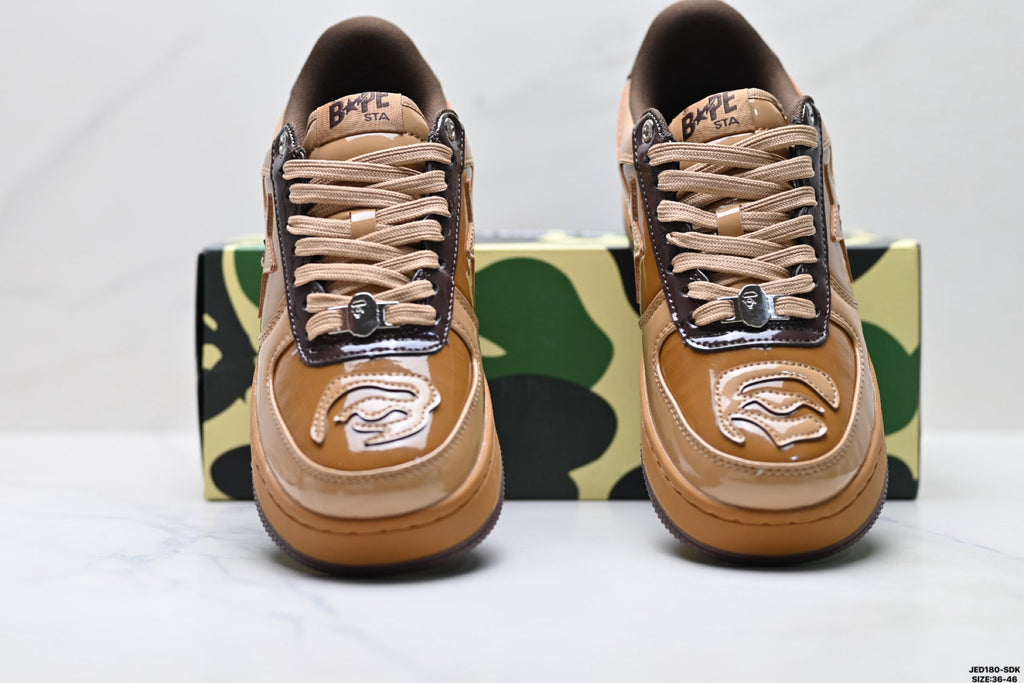 A BATHING APE BAPE STA “Pastel Color” Leather Low-Top Sneakers – Brown