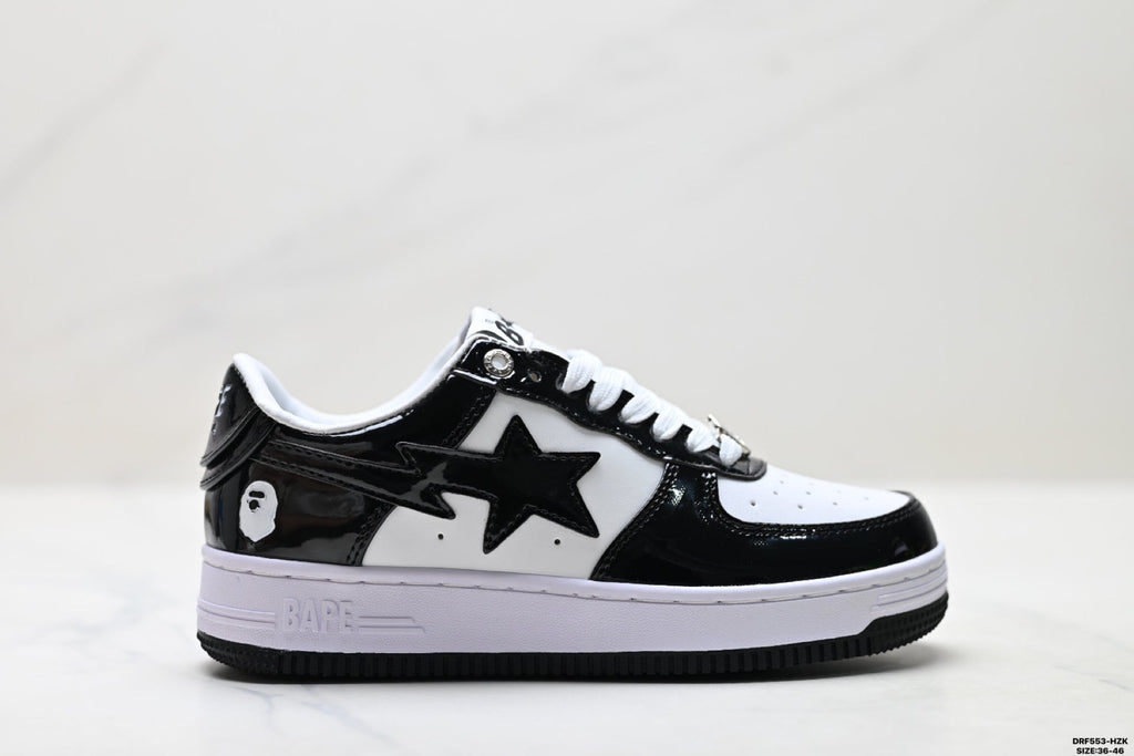 BAPE-Inspired Low-Top Streetwear Sneakers – Black / White