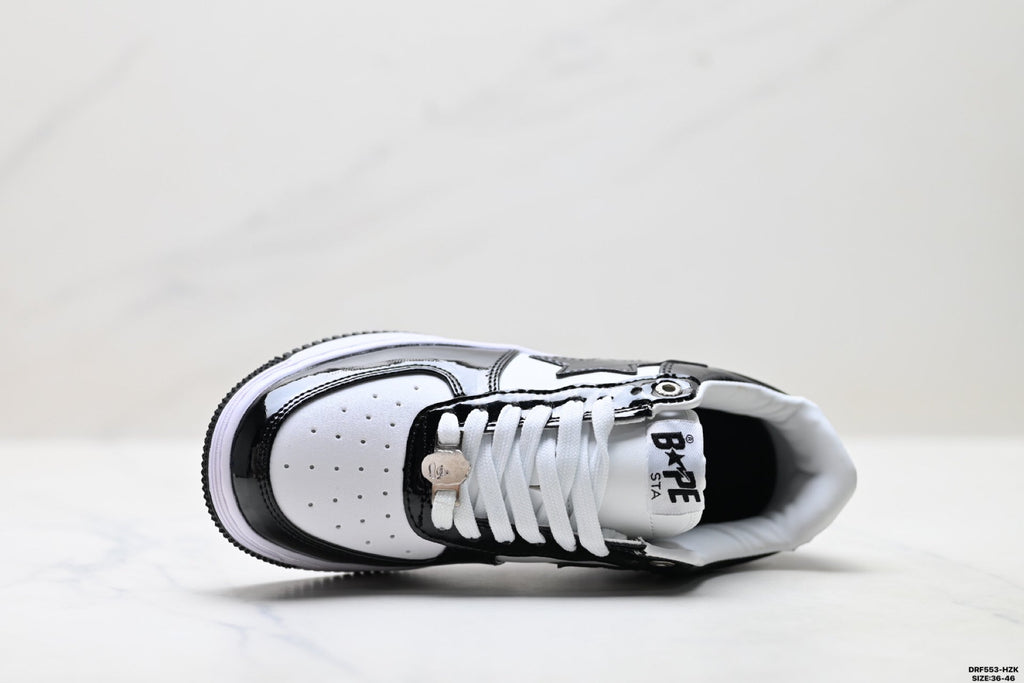 BAPE-Inspired Low-Top Streetwear Sneakers – Black / White