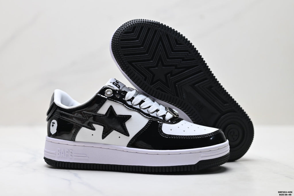 BAPE-Inspired Low-Top Streetwear Sneakers – Black / White